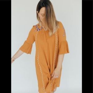 Carly Jean Delaney Embroidered Dress in Camel SZ M